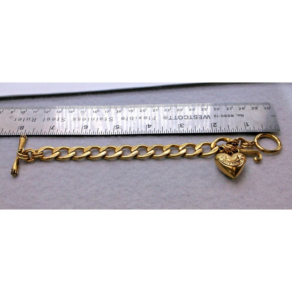 Vtg Juicy Couture Gold Tone Puffy Heart & J Charm Starter Toggle Bracelet Y2K - Picture 7 of 7